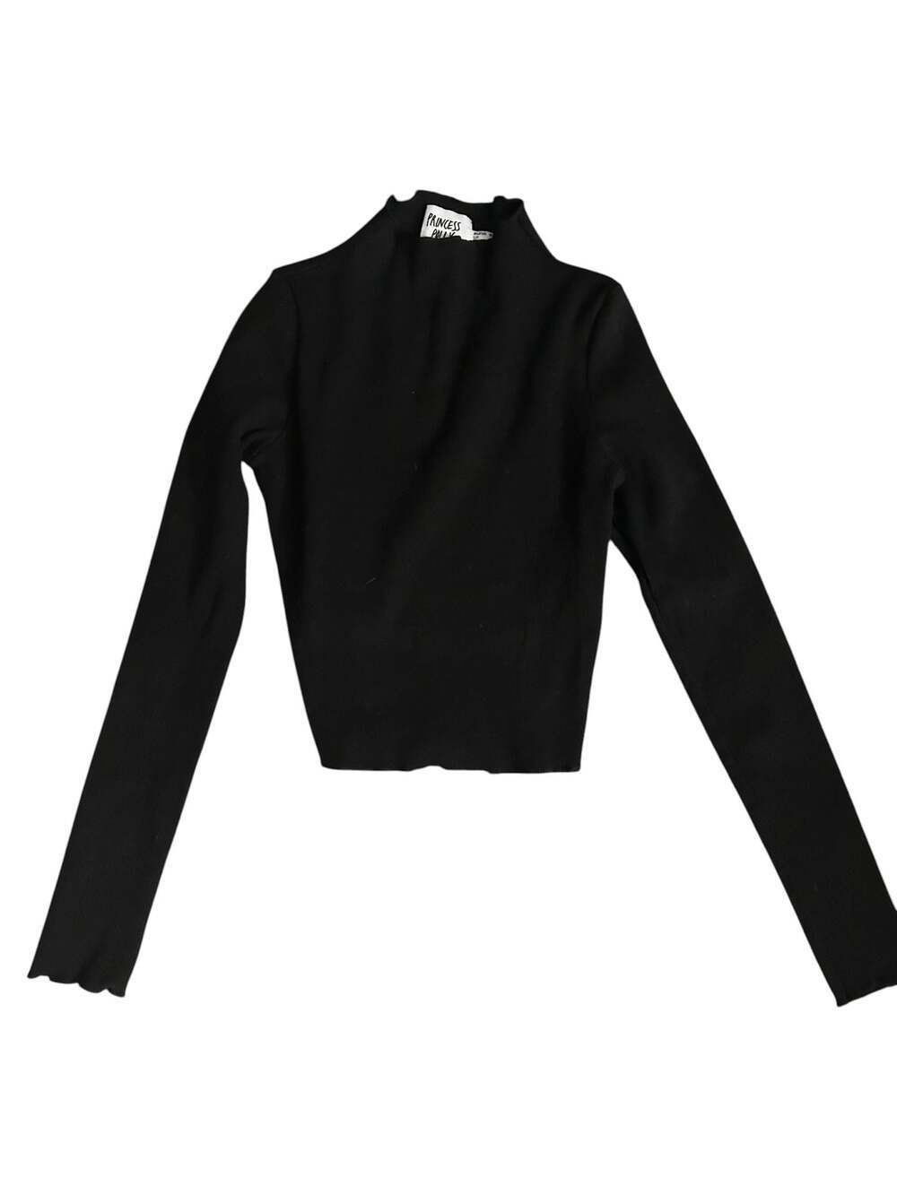 Princess Polly Black Ribbed Long Sleeve Mock Neck Crop Top